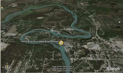 Kenai Riverfront Google Earth, Soldotna, Alaska on the Kenai River
